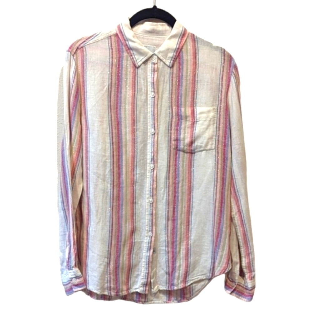 Rails Charli Linen Blend Shirt in Havana Stripe (XS)